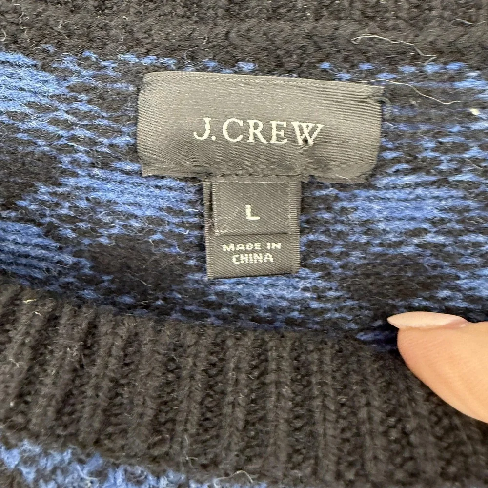 J Crew Sweater Mens Large Blue Black 100% Lambswool Crewneck‎ Argyle Check Knit